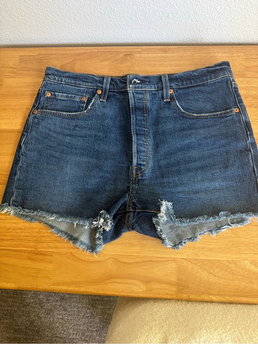 Levi's Dark Wash Raw Hem Denim Shorts